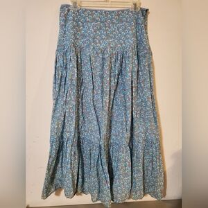 Vintage cotton periwinkle blue ditsy daisy floral tiered prairie Maxi Skirt 90s
